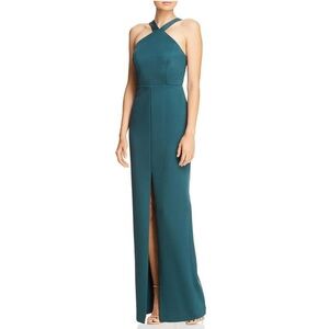 AIDEN MATTOX Scuba Cut Out Front Slit Gown Green Size 0